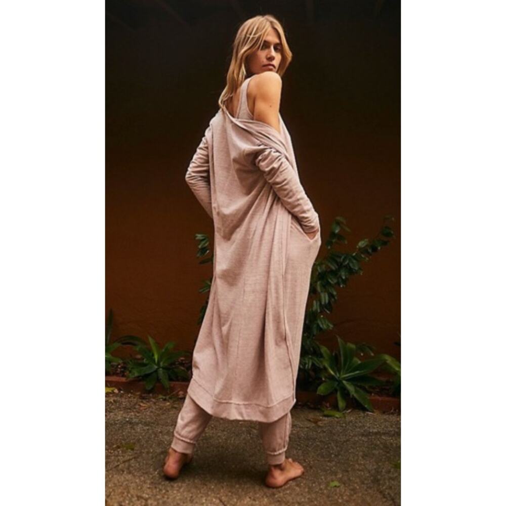 FP Beach Free People Bi Coastal Cardigan Sweater Long Oversized Tan Size Small